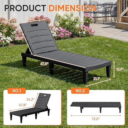 Homall Patio Chaise Lounge Chairs Set of 2, Outdoor Lightweight Lounge Chairs, 5 Position Adjustments Backrest for Outside Pool, Garden, Patio and Beach, Black