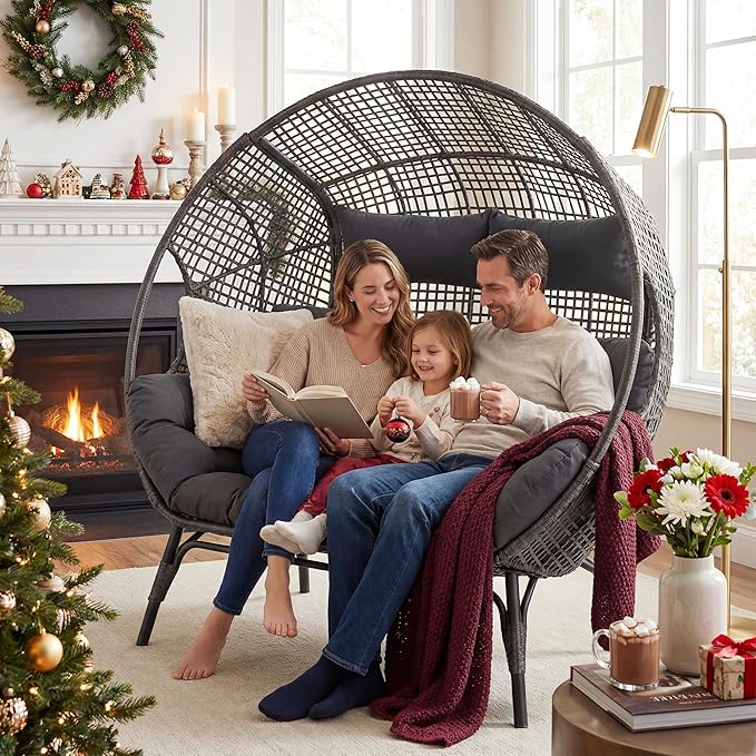 NICESOUL® Double Egg Chair Indoor Outdoor Stationary Oversized 6.5" Thick Padded Cushions - Photo 4