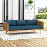 Claremont Outdoor 3 Seater Daybed with Cushions - Acacia Wood - Teak/Dark Teal - Photo 2