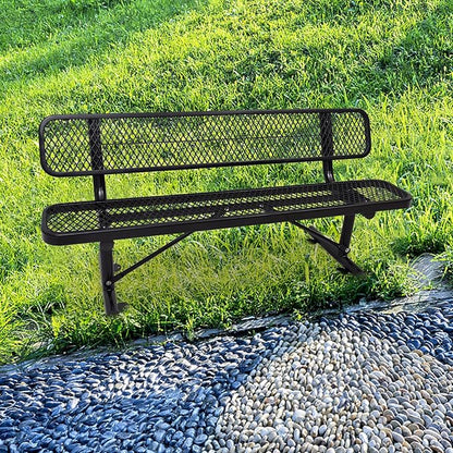 6 Ft Metal Park Bench for Outside, All-Weather Thermoplastic Coating Outdoor Bench with Backrest, Commercial Heavy Duty Benches for Shopping Malls, Stores, Parks, Patios, Decks, Black