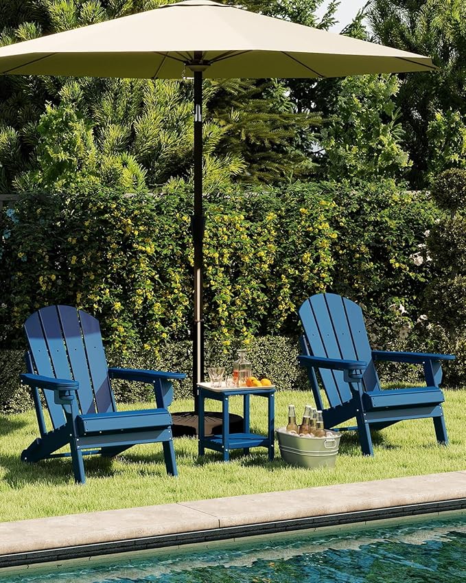 GREENVINES Folding-Adirondack-Chairs-Set-of-6 | HDPE Plastic | Fire Pit Chair | All Weather | Cup Holder | Blue - Photo 2