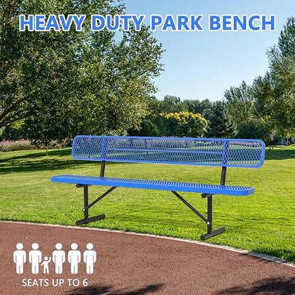 96" Metal Park Benches for Outside - Blue Outdoor Benches Heavy Duty Garden Weatherproof Bench with Backrest, Buddy Bench for Schools,Commercial Benches for Shopping Mall, Store, Yard, Patio