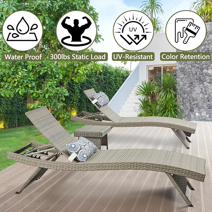 Outdoor Wicker Reclining Lounge Chair, 79" Rattan Patio Chaise Lounges for Poolside, Garden, Backyard, Set of 2 - Photo 3