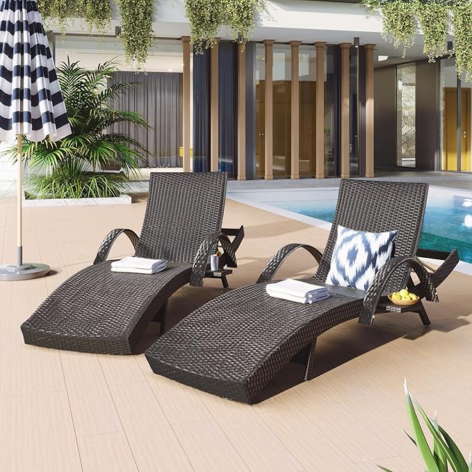 Outdoor Wicker Chaise Lounge Chairs Set of 2 - Photo 1