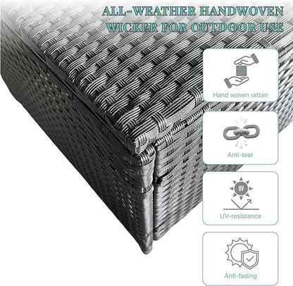 GIANGSUNNY 3 Patio Furniture Set with Storage, Outdoor Sectional Wicker Rattan Conversation Set with Loveseat & Glass Coffee Table, All-Weather Patio Seating (Black, 3Pcs)