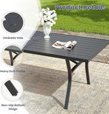 VICLLAX 63" Patio Dining Table for 6, Outdoor Rectangular Metal Table with Umbrella Hole for Porch Backyard Garden Deck - Photo 5