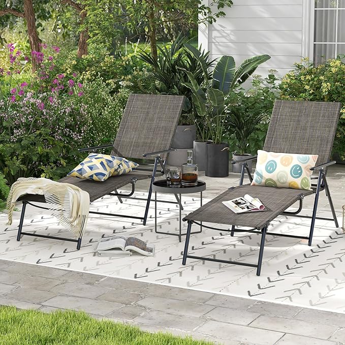Tangkula Outdoor Lounge Chair, Patio Folding Chaise Recliner with 6-Level Backrest - Photo 4