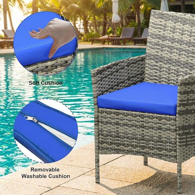 GarveeHome 3-Piece Patio Bistro Set, PE Rattan Outdoor Conversation Furniture with 2 Cushioned Chairs & Coffee Table - Photo 3