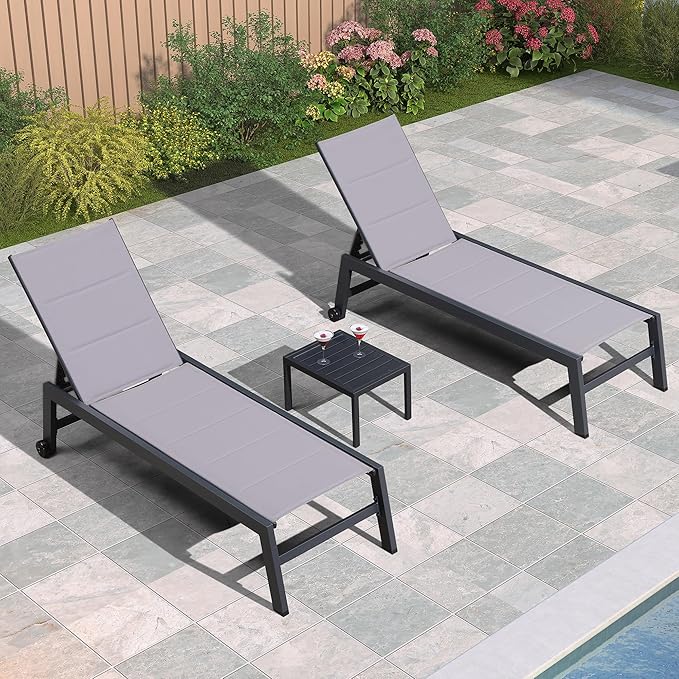 PURPLE LEAF Outdoor Chaise Lounge Set of 2 Aluminum Patio Lounge Chair with Wheels and Side Table Pool Chaise Lounge - Photo 1