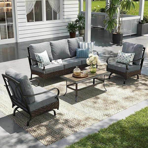Sophia & William Patio Furniture Set, 4 Piece Metal Outdoor Conversation Set with 3-Seater Outdoor Couch, 2 Sofa Chairs - Photo 1
