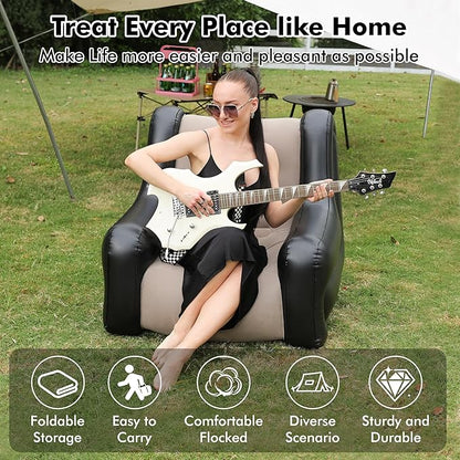 Large Inflatable Leisure Chair, Inflatable Sofa Chair for Outdoor and Indoor Use (Black+Grey, Single Chair)