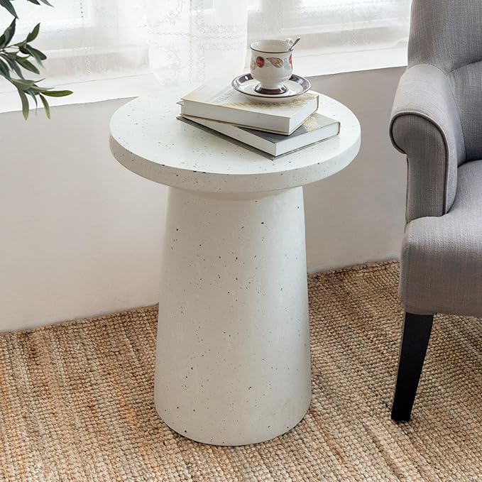 Christopher Knight Home Norvin Patio Lightweight Concrete Terrazzo Coffee Table, Indoor and Outdoor Table for Garden/Backyard/Poolside/Balcony Cafeteria, MGO Outdoor Side Table with No Assembly,White