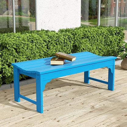 WO Home Furniture Outdoor 46" Backless HDPE Adirondack Bench, Poly Lumber Seat for Patio, Backyard, Balcony, All Weather Resistant with UV Protection, Pacific Blue