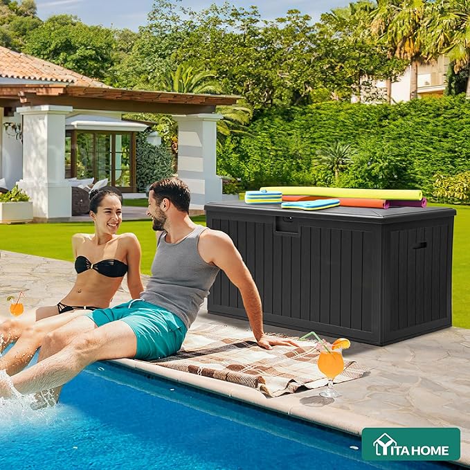 YITAHOME XL 150 Gallon Large Deck Box, Outdoor Storage for Patio Furniture Cushions, Garden Tools, Waterproof - Photo 9