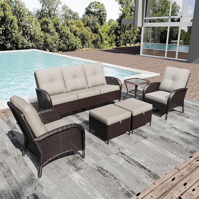 Joyside Wicker Patio Furniture Set, 6 Piece Outdoor Furniture Set with Thickened Cushions, High Back, Deep Seating - Photo 6
