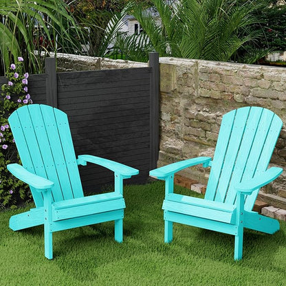 YEFU Adirondack Chairs Set of 2: Plastic Adirondack Chairs - Patio Chairs with Wood Texture - Outdoor Chair HIPS - Lawn Fire Pit Deck Porch Garden Chairs for Adults (Aruba)