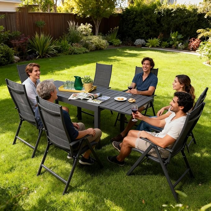 Kozyard 7 Piece Outdoor Patio Dining Set for 6, Extendable Dining Table with 6 Chairs - Photo 6