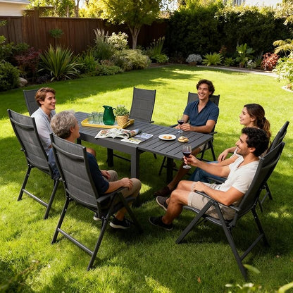 Kozyard 7 Piece Outdoor Patio Dining Set for 6, Extendable Dining Table with 6 Chairs, Metal Frame Outdoor Furniture Set for Backyard, Porch, Deck, Garden