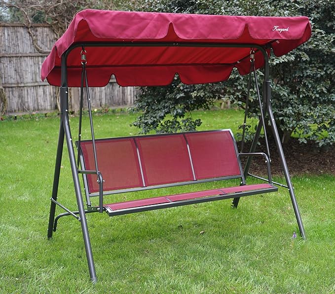 Kozyard 3-Person Outdoor Canopy Porch Swing Chair, Breathable Textilene Armrest Seat, Adjustable Shade - Photo 2