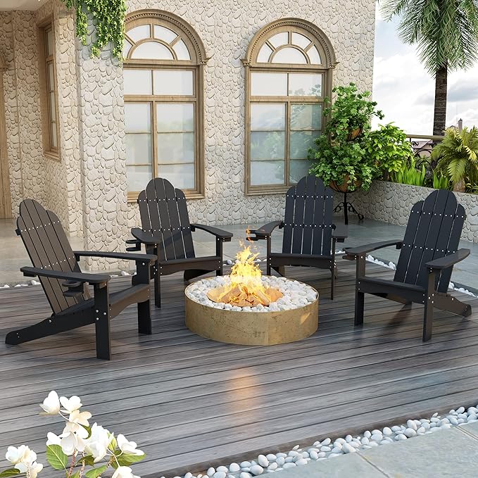 LUE BONA HDPS Adirondack Chairs Set of 8, Long-Lasting All-Season Outdoor Patio Chairs, Hidden Cup Holder, 350 LBS - Photo 1