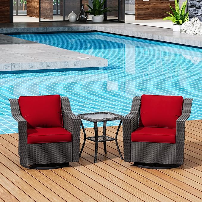 3 Pieces Patio Conversation Furniture Set - 2 Swivel Chairs, 1 Side Table - Photo 6