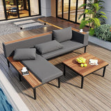 Modern Acacia Wood Patio Furniture Set with Removable Cushions, Coffee Table and Side Table - Photo 1