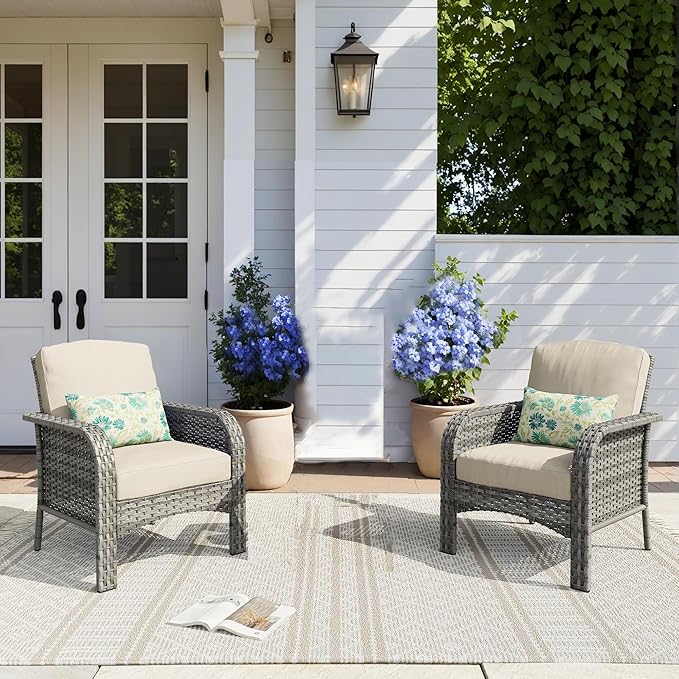 HOOOWOOO Patio Furniture Set, 2 Pieces Outdoor Wicker Chairs Set, All Weather Deck Bistro Chairs with Comfy High Back - Photo 1