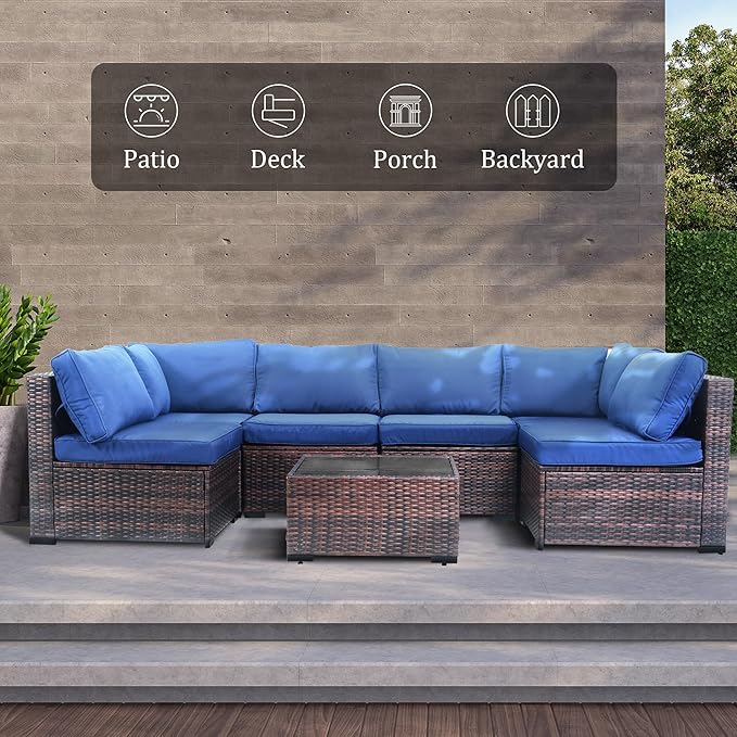 7 Piece Rattan Outdoor Patio Furniture Set, Weather-Resistant Outdoor Conversation Furniture with Ottoman - Photo 6