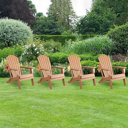 FUNBERRY Folding Adirondack Chair Set of 4, HDPE All Weather Fire Pit Chairs with Cup Holder for Outdoor