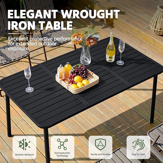 Yaheetech Outdoor Dining Table for 6 Person, Rectangular Slatted Metal Patio Table for Deck Garden Lawn Backyard Use - Photo 6
