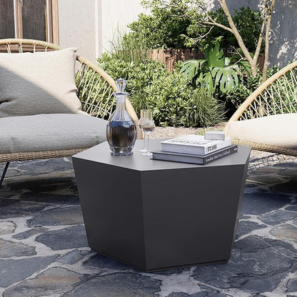 UPHA 28" Hexagon Outdoor Coffee Table, Modern Hollow Concrete Patio Table, Small Minimalist Low Accent Table for Living Room, Balcony, Deck, Backyard, Dark Gray