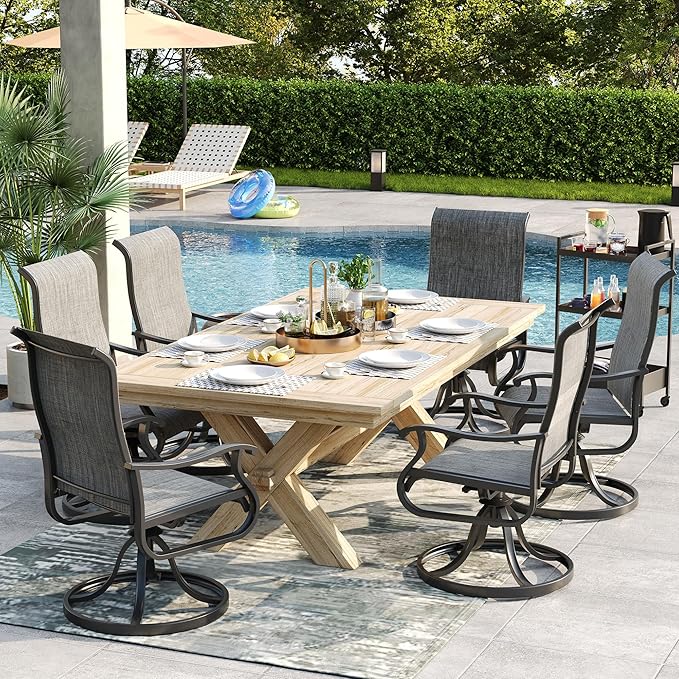 Patio Swivel Chairs Set of 4, Outdoor Dining Chairs with High Back, All-Weather Swivel Rocker Chair for Lawn, Porch or Garden (Grey, 4PCS)