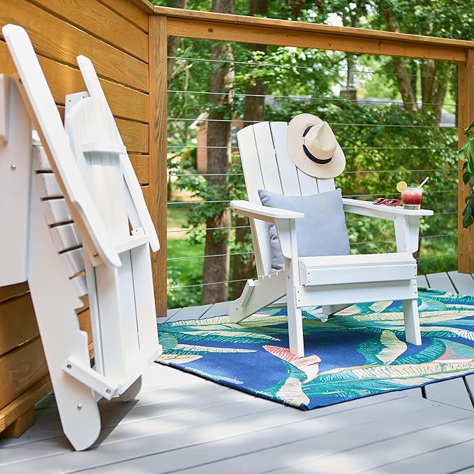 Shine Company Seaside Outdoor Weatherproof Folding Adirondack Chair, White