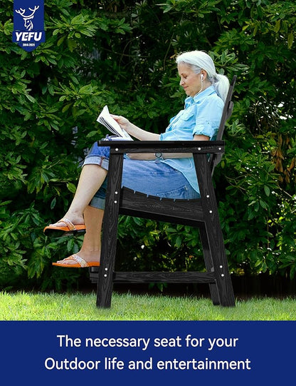 YEFU Balcony Chair, Tall Adirondack Chair Set of 2 with Connecting Tray, Poly Lumber Adirondack Chair Bar Stools, Patio Stools, 380lbs, Weather Resistant for Outdoor Deck Lawn Pool Backyard-Black