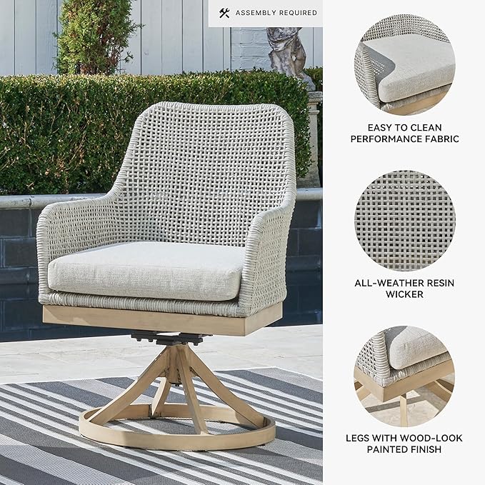 Signature Design by Ashley Seton Creek Cottage Nuvella Weather Resistant Fabric Outdoor Swivel Dining Chair with Cushion - Photo 4
