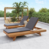 2-Piece Patio Lounge Chair Set with Side Space, Outdoor Chaise Lounge Adjustable & Breathable Acacia Wood Frame - Photo 5