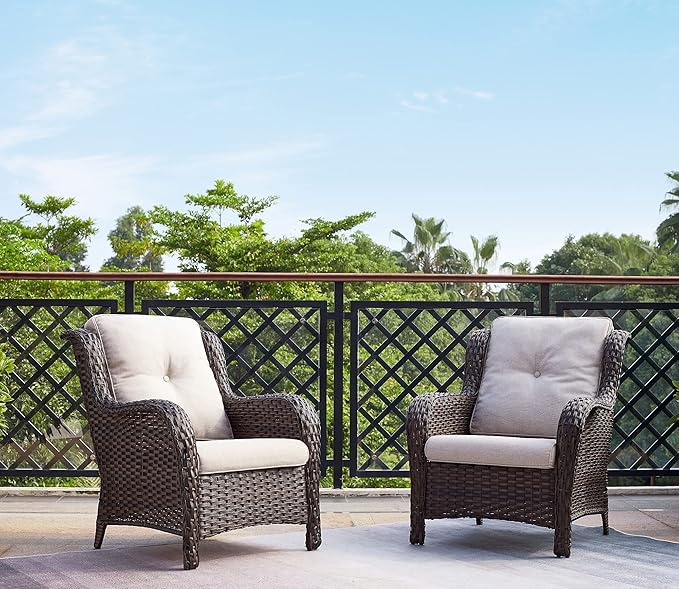 Rilyson Outdoor Wicker Patio Chairs Set of 2: Rattan Dining Chairs Porch Chairs Outdoor Club Chairs with high Back and - Photo 7