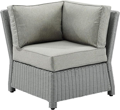 Crosley Furniture Bradenton Corner Outdoor Sectional Chair, Wicker Patio Chairs for Porch, Deck, Backyard, Gray with Gray Cushions