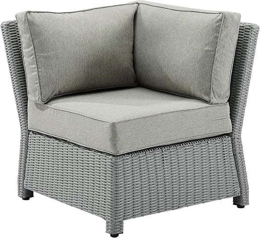 Crosley Furniture Bradenton Corner Outdoor Sectional Chair, Wicker Patio Chairs for Porch, Deck, Backyard, Gray with Gray Cushions