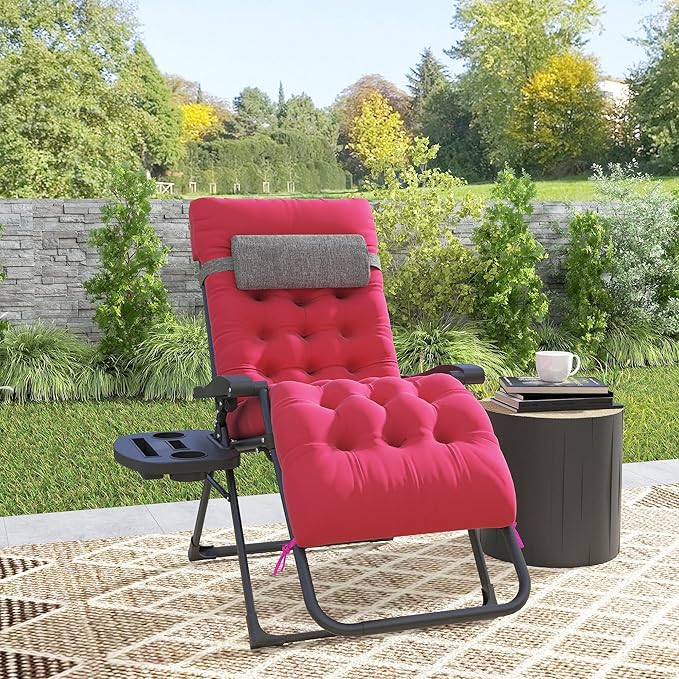 Outsunny Zero Gravity Chair, Folding Reclining Lounge Chair with Padded Cushion, Side Tray for Indoor and Outdoor, Supports up to 264 lbs, Red