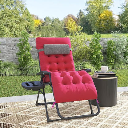 Outsunny Zero Gravity Chair, Folding Reclining Lounge Chair with Padded Cushion, Side Tray for Indoor and Outdoor, Supports up to 264 lbs, Red