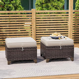 2 Pieces Patio All-Weather Wicker Ottomans with Cushions, PE Rattan Outdoor Conversation Furniture Set for Backyard - Photo 6