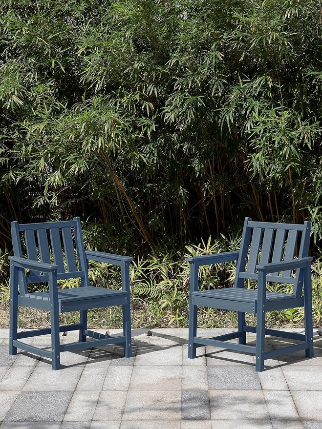 Patio Dining Chair Set of 2, HDPE Outdoor Dining Chair, Ergonomic HDPE Dining Chairs with Deep Seating - Photo 2