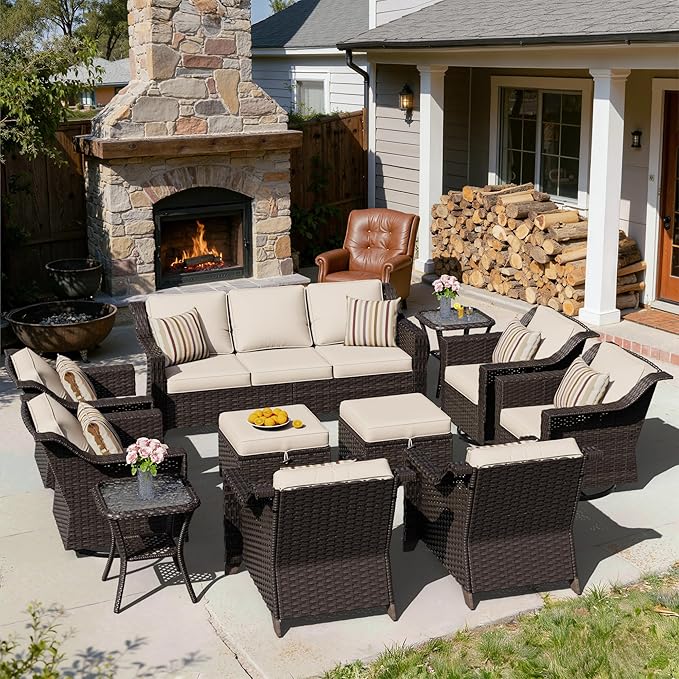 11 Pieces Patio Conversation Furniture Set - 1 Sofa, 2 Ottoman, 2 Armchairs, 4 Swivel Chairs, 2 Side Tables - Photo 6