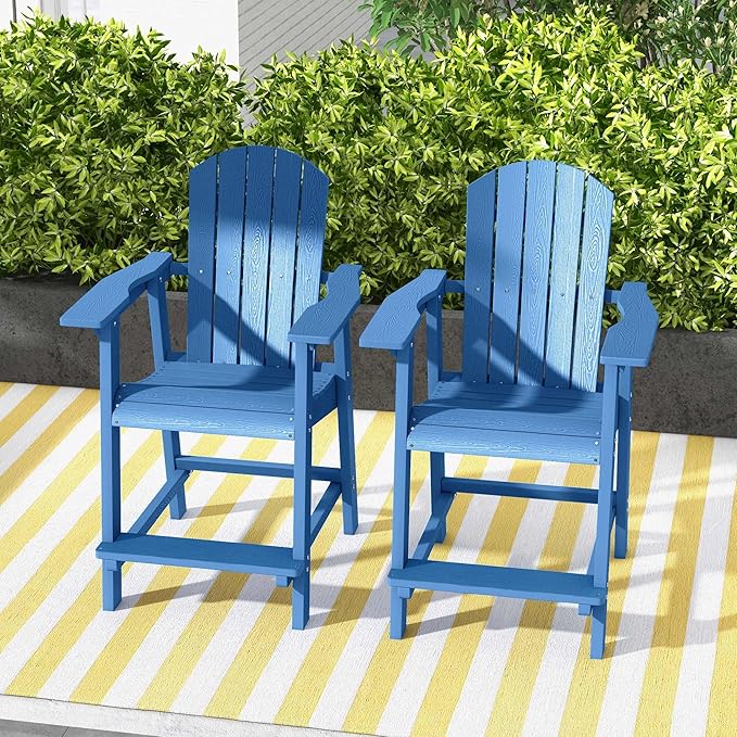 YITAHOME Tall Adirondack Chair, Poly Bar Height Balcony Seating, HIPS High Back Outdoor Chairs, Bar Stools Lifeguard Chair for Balcony Deck Pool Patio, Navy Blue