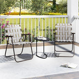 GYMAX Lawn Chair Folding, Webbed Beach Lounge Chairs Set with Highback - Photo 2