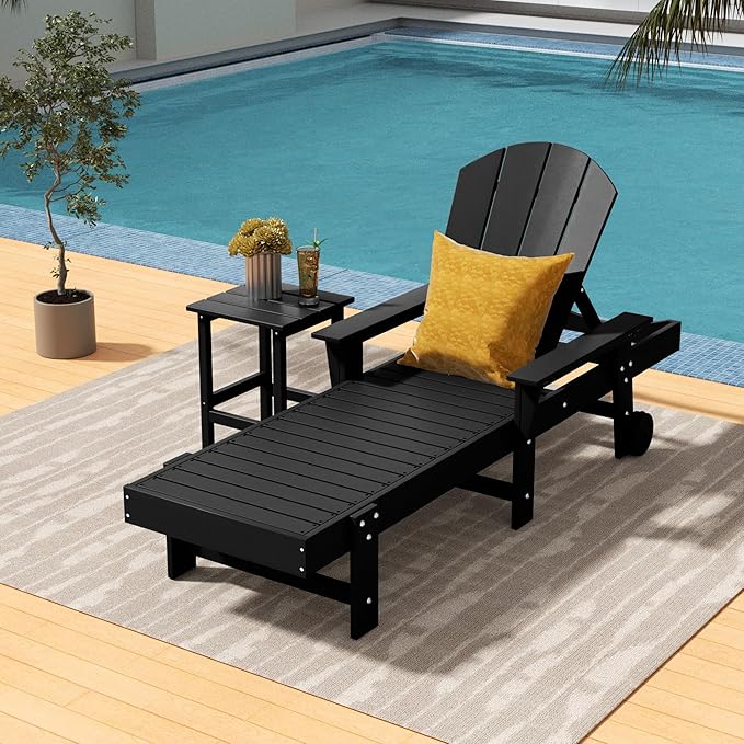 Costaelm Square Outdoor Side Tables, Adirondack Patio Tables for Outside, HDPE Patio End Table Weather Resistant, Balcony Table for Pool, Seaside, Backyard, Porch, Indoor Companion, Black