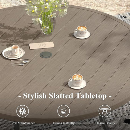 Outdoor Dining Table for 8, 60" Round Outdoor Table with Adjustable Umbrella Hole, All-Weather Metal Patio Dining Table for Lawn Garden Backyard Deck, Grey