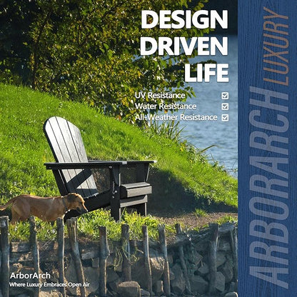 Outdoor Folding Adirondack Chair Set of 1 for Patio Fire Pit, Wooden Textured HDPE Adjustable Chairs with Cup Holder, Waterproof All Weather Resistant Plastic for Pool Lawn Garden Backyard(Grey)