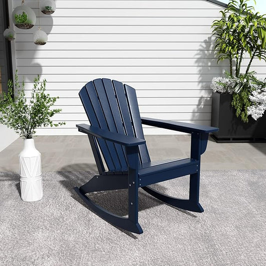 WestinTrends Dylan Outdoor Patio Poly Plastic Adirondack Rocking Chair, Navy Blue